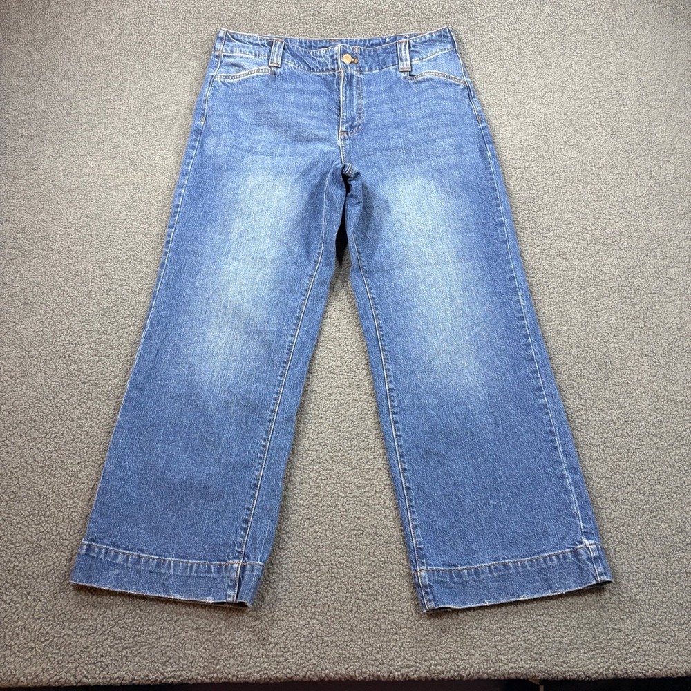 Talbots Jeans Womens 12P Blue Classic Jean Trouser Wide Leg Kinney Wash KH5741